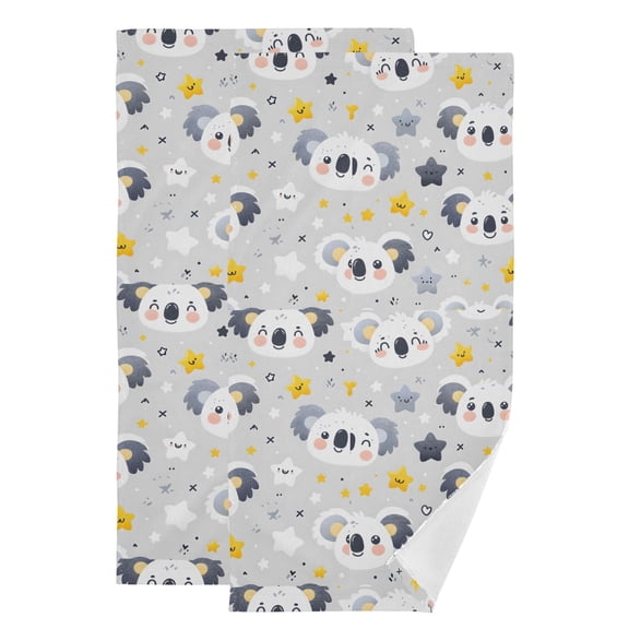 2-Piece Polyester cotton Towel Set Absorbent Cartoon Koala Face and Star Hand Towel Bath Towel Soft and Comfortable Machine Wash 28.3x14.4