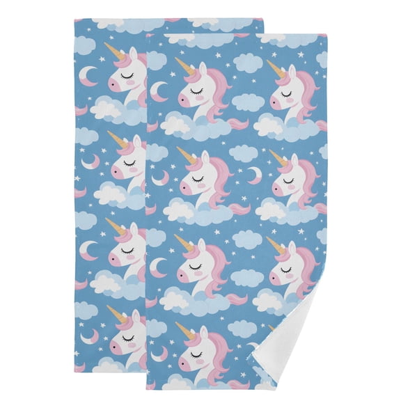 2-Piece Polyester cotton Towel Set Absorbent Cartoon Sweet Unicorn Hand Towel Bath Towel Soft and Comfortable Machine Wash 28.3x14.4