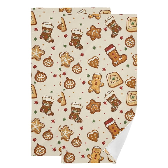 2-Piece Polyester cotton Towel Set Absorbent Christmas Stocking Star Biscuit Hand Towel Bath Towel Soft and Comfortable Machine Wash 28.3x14.4