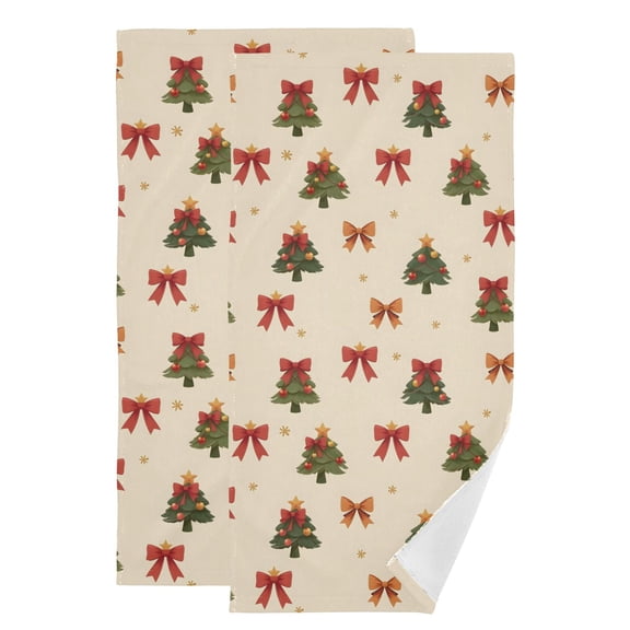 2-Piece Polyester cotton Towel Set Absorbent Christmas Trees Betterfly Pattern Hand Towel Bath Towel Soft and Comfortable Machine Wash 28.3x14.4