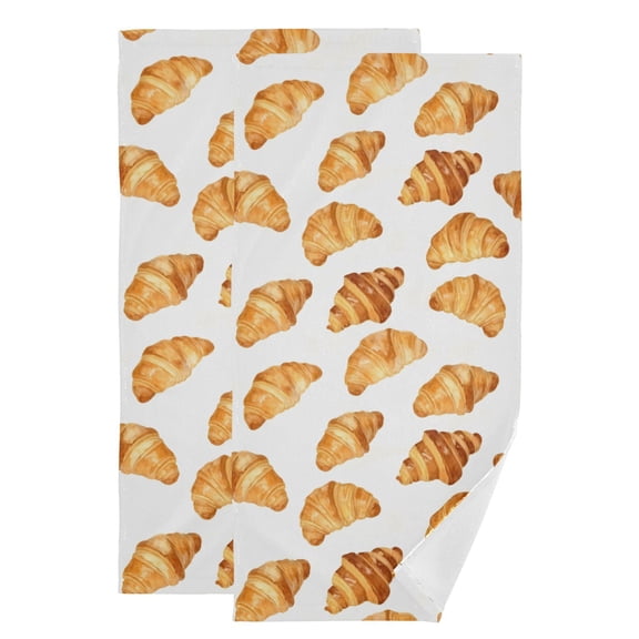 2-Piece Polyester cotton Towel Set Absorbent Croissant Bread Pattern Hand Towel Bath Towel Soft and Comfortable Machine Wash 28.3x14.4