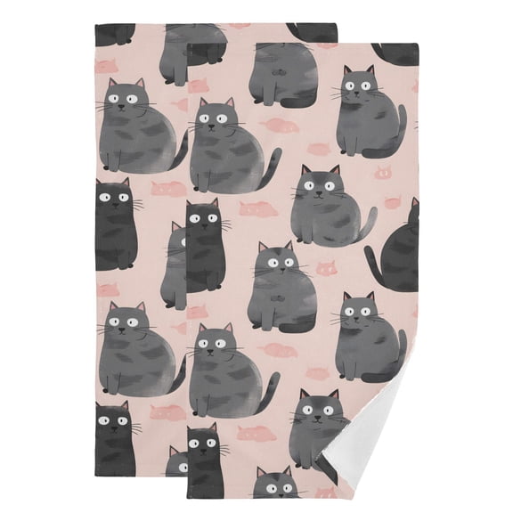 2-Piece Polyester cotton Towel Set Absorbent Very Cute Gray British Short-haired Cat Clip Art Very Cute Gray British Short-haire Hand Towel Bath Towel Soft and Comfortable Machine Wash 28.3x14.4