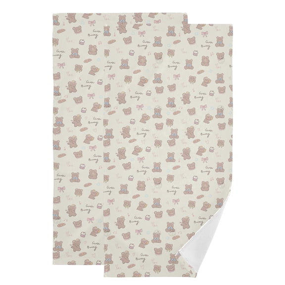 2-Piece Polyester cotton Towel Set Absorbent Cute Little Bear Hand Towel Bath Towel Soft and Comfortable Machine Wash 28.3x14.4
