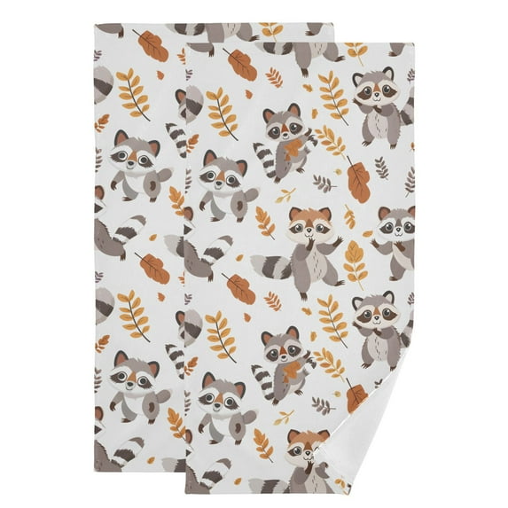 2-Piece Polyester cotton Towel Set Absorbent Cute Racoon Leave Hand Towel Bath Towel Soft and Comfortable Machine Wash 28.3x14.4