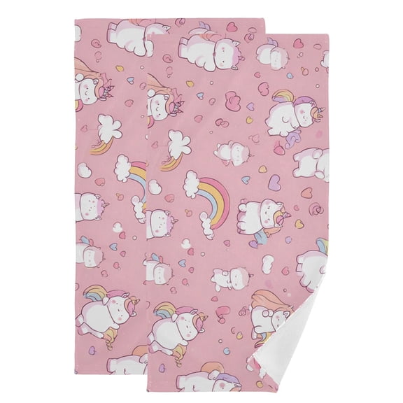 2-Piece Polyester cotton Towel Set Absorbent Cute Unicorn Hand Towel Bath Towel Soft and Comfortable Machine Wash 28.3x14.4