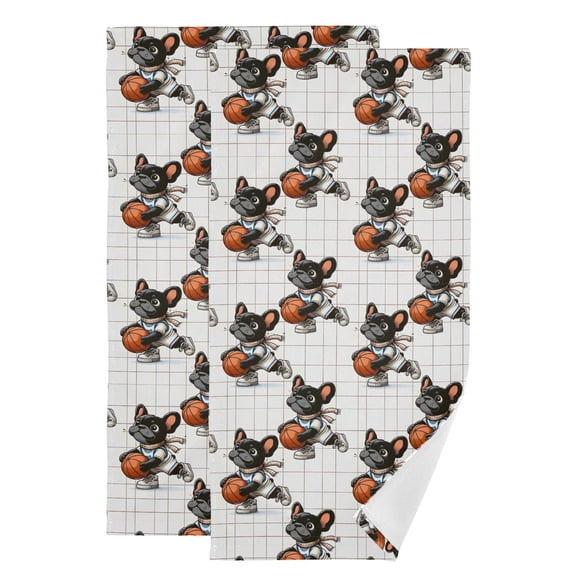 2-Piece Polyester cotton Towel Set Absorbent Dog French Bulldog Basketball Vector Pet Ball Toy Sport Puppy Breed Cartoon Scarf I Hand Towel Bath Towel Soft and Comfortable Machine Wash 28.3x14.4