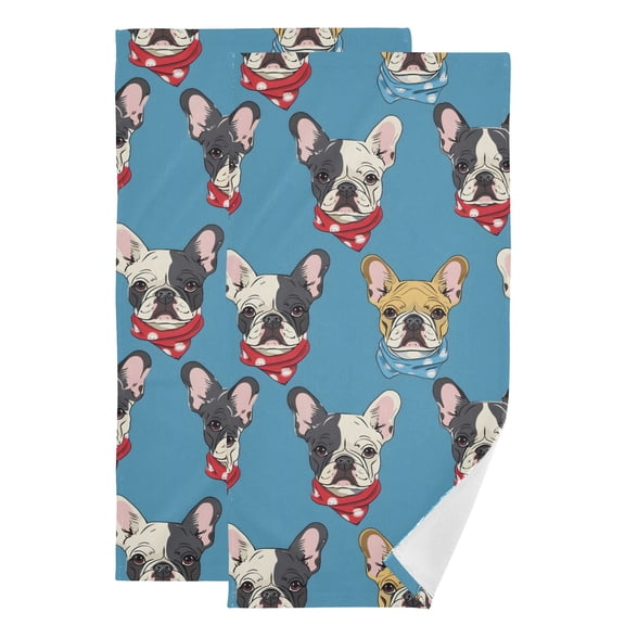 2-Piece Polyester cotton Towel Set Absorbent Dog French Bulldog Vector Pet Puppy Cartoon Gift Hand Towel Bath Towel Soft and Comfortable Machine Wash 28.3x14.4