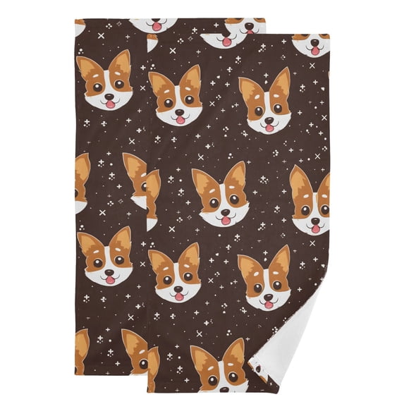 2-Piece Polyester cotton Towel Set Absorbent Dog Head Hand Towel Bath Towel Soft and Comfortable Machine Wash 28.3x14.4