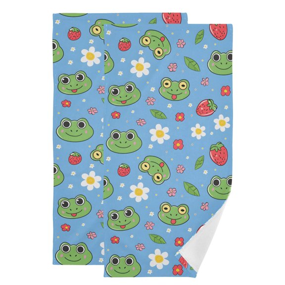 2-Piece Polyester cotton Towel Set Absorbent Frog Hand Towel Bath Towel Soft and Comfortable Machine Wash 28.3x14.4