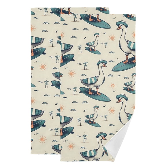 2-Piece Polyester cotton Towel Set Absorbent Funny Goose Surfer Hand Towel Bath Towel Soft and Comfortable Machine Wash 28.3x14.4