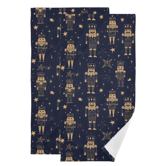 2-Piece Polyester cotton Towel Set Absorbent Gold Nutcracker Dark Blue Background Pattern Hand Towel Bath Towel Soft and Comfortable Machine Wash 28.3x14.4
