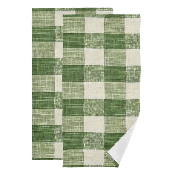 2-Piece Polyester cotton Towel Set Absorbent Green Rustic Gingham Hand Towel Bath Towel Soft and Comfortable Machine Wash 28.3x14.4