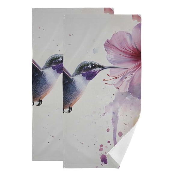 2-Piece Polyester cotton Towel Set Absorbent Hummingbirds and Nectar Hand Towel Bath Towel Soft and Comfortable Machine Wash 28.3x14.4