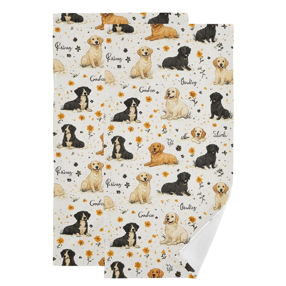 2-Piece Polyester cotton Towel Set Absorbent Labrador Floral Name Hand Towel Bath Towel Soft and Comfortable Machine Wash 28.3x14.4