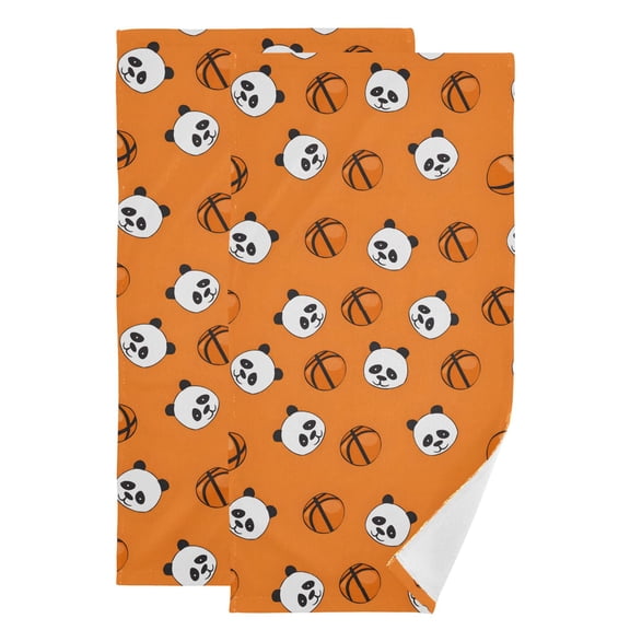 2-Piece Polyester cotton Towel Set Absorbent Lazy Panda on The Orange Basketball An Repeat Cute Funny Hand Towel Bath Towel Soft and Comfortable Machine Wash 28.3x14.4
