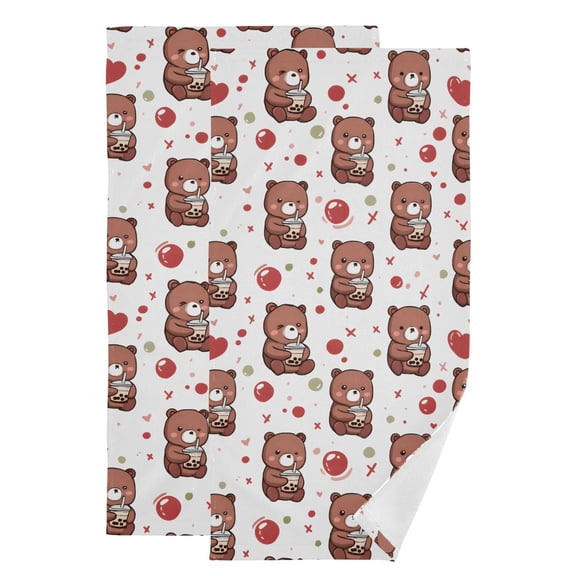 2-Piece Polyester cotton Towel Set Absorbent Little Bear Hand Towel Bath Towel Soft and Comfortable Machine Wash 28.3x14.4