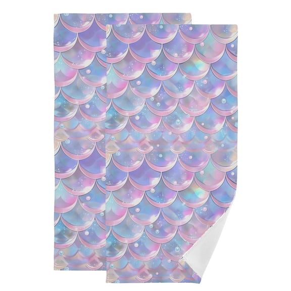 2-Piece Polyester cotton Towel Set Absorbent Pale Pink Purple and Blue Mermaid Scales and Pearls in Digital Illustration St Hand Towel Bath Towel Soft and Comfortable Machine Wash 28.3x14.4