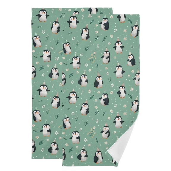 2-Piece Polyester cotton Towel Set Absorbent Penguin Flower Pattern Hand Towel Bath Towel Soft and Comfortable Machine Wash 28.3x14.4