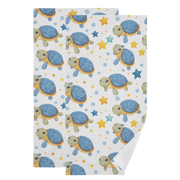 2-Piece Polyester cotton Towel Set Absorbent Picture Turtle Stars Cartoon White Background Hand Towel Bath Towel Soft and Comfortable Machine Wash 28.3x14.4