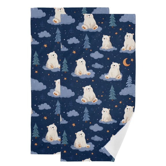 2-Piece Polyester cotton Towel Set Absorbent Polar Bear Cloud Tree Hand Towel Bath Towel Soft and Comfortable Machine Wash 28.3x14.4