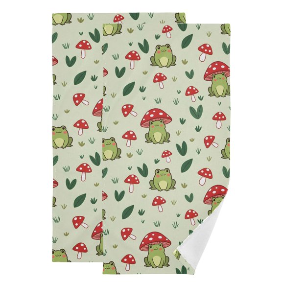 2-Piece Polyester cotton Towel Set Absorbent Red Mushroom Frog Hand Towel Bath Towel Soft and Comfortable Machine Wash 28.3x14.4