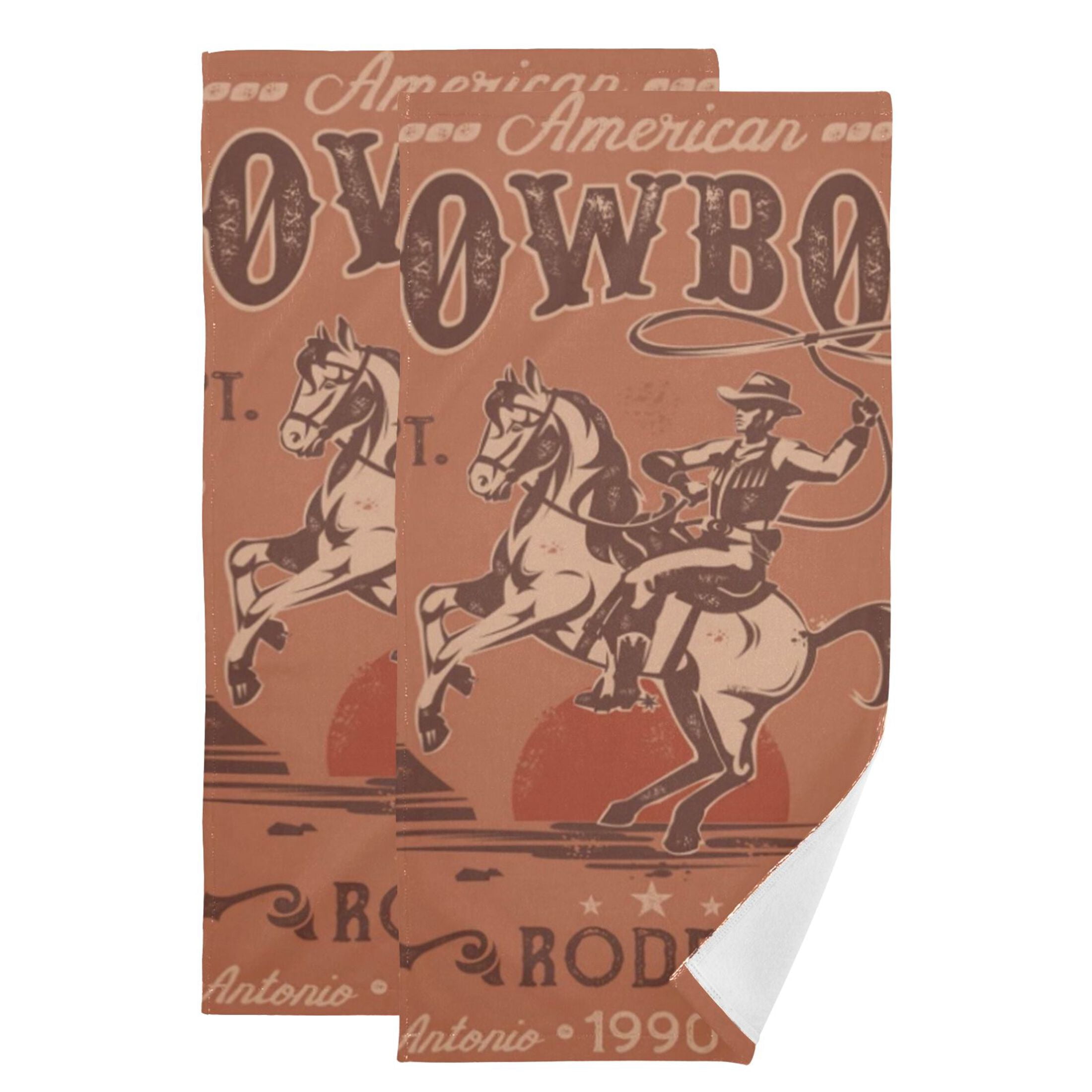 2-Piece Polyester cotton Towel Set Absorbent Retro Rodeo Cowboy Hand Towel Bath Towel Soft and Comfortable Machine Wash 28.3x14.4