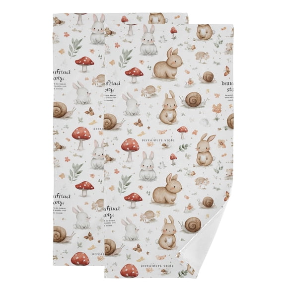 2-Piece Polyester cotton Towel Set Absorbent Snail and Mushroom Rabbit Hand Towel Bath Towel Soft and Comfortable Machine Wash 28.3x14.4