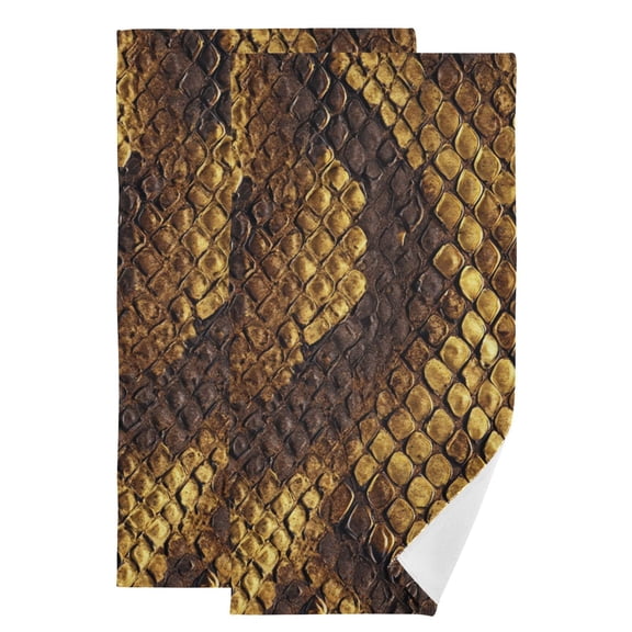 2-Piece Polyester cotton Towel Set Absorbent Snakeskin Texture Gold and Yellow Hand Towel Bath Towel Soft and Comfortable Machine Wash 28.3x14.4