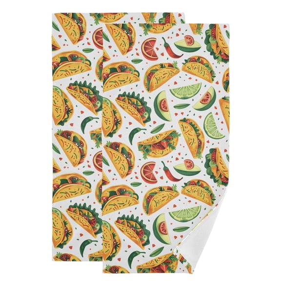 2-Piece Polyester cotton Towel Set Absorbent Tacos and Festive Mexican Imagery Hand Towel Bath Towel Soft and Comfortable Machine Wash 28.3x14.4