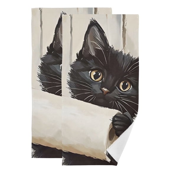2-Piece Polyester cotton Towel Set Absorbent Toilet Paper Black Cat Hand Towel Bath Towel Soft and Comfortable Machine Wash 28.3x14.4