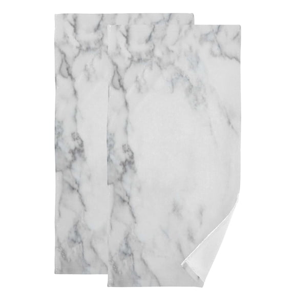 2-Piece Polyester cotton Towel Set Absorbent White Marble Texture Hand Towel Bath Towel Soft and Comfortable Machine Wash 28.3x14.4