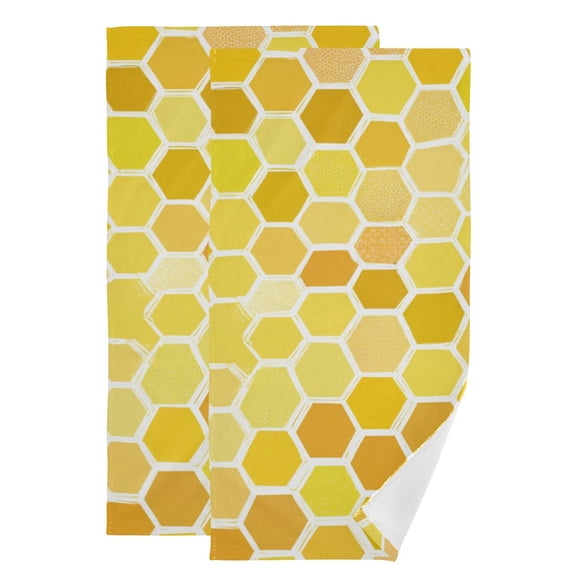 2-Piece Polyester cotton Towel Set Absorbent Yellow Honeycomb Hand Towel Bath Towel Soft and Comfortable Machine Wash 28.3x14.4