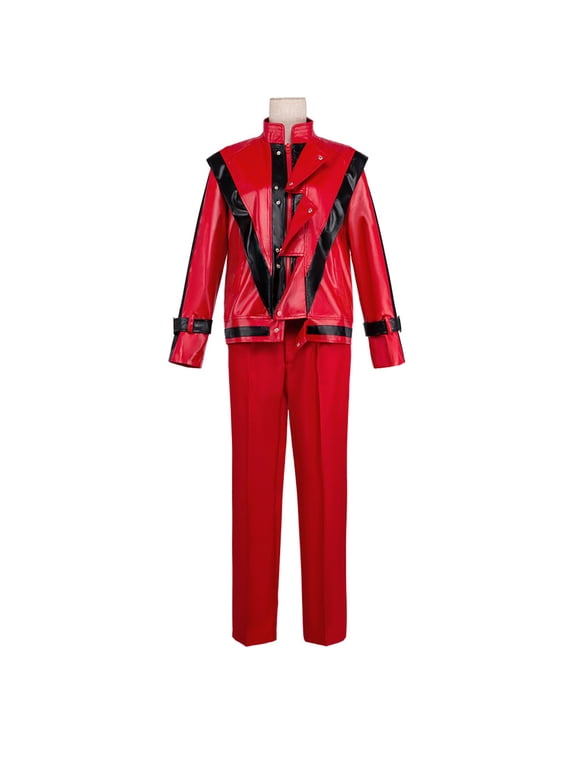 2-Piece Pop Stage Outfits for Halloween Red Faux Leather Suit Retro Stage Outfit Dance Star Costume for Role Play Show M