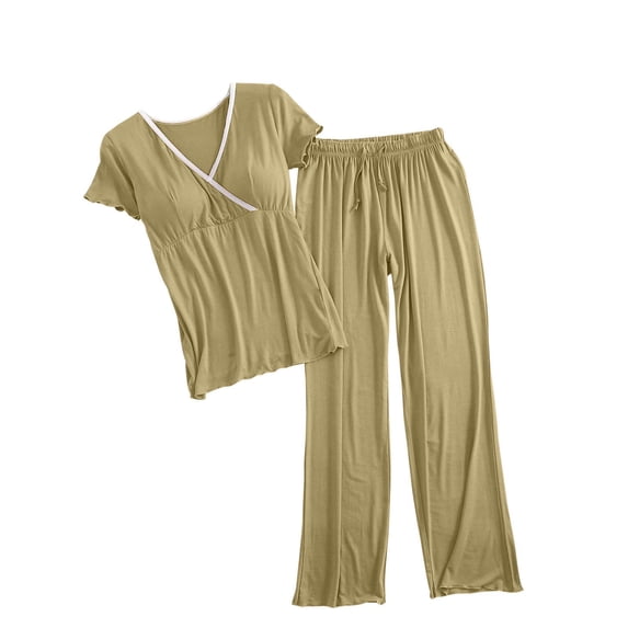 2 Piece Postpartum Nursing Pajamas Set Casual Soft Maternity Breastfeeding Pjs Sleepwear Loungewear Clothes Layer