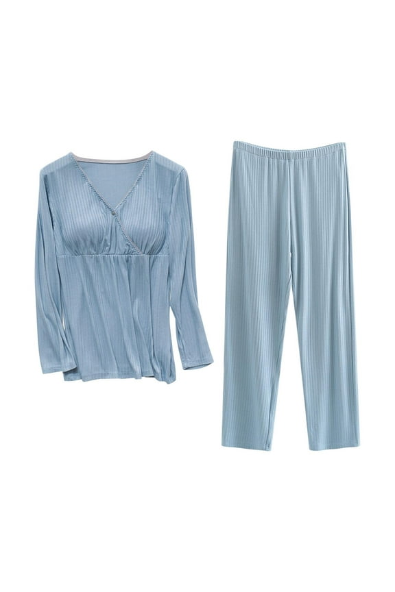 2 Piece Postpartum Nursing Pajamas Set Casual Soft Maternity Breastfeeding Pjs Sleepwear Loungewear Clothes Layer