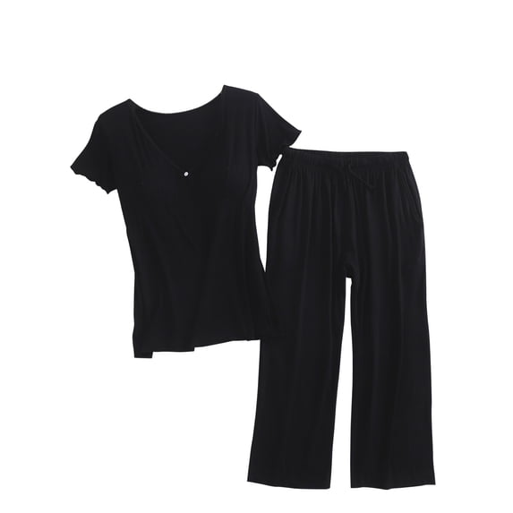 2 Piece Postpartum Nursing Pajamas Set Casual Soft Maternity Breastfeeding Pjs Sleepwear Loungewear Clothes Layer
