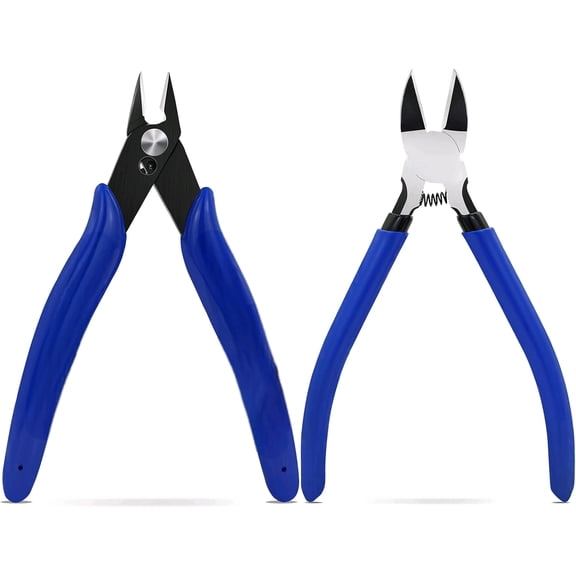 2-Piece Small 5 Inch Flush Cutters & Wire Cutters Set Pliers | Precision Mini Diagonal Cutter & Side Cutter, Spring-Loaded Jewelry Making, 3D Printing, Electronics, Model Building