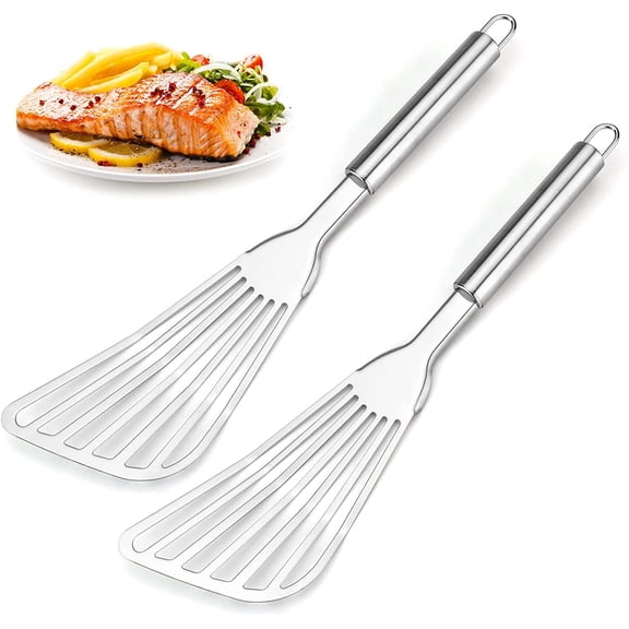 2-Piece Premium Fish Spatula Set, Big Size Stainless Steel, Thickness Blade Turner for Cooking, Flipping, Frying and Grilling