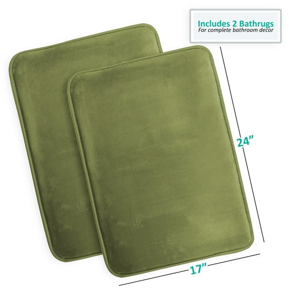 2 Piece Premium Memory Foam Bathroom Mat Set 2 17x24 inch Bath Rugs, Green