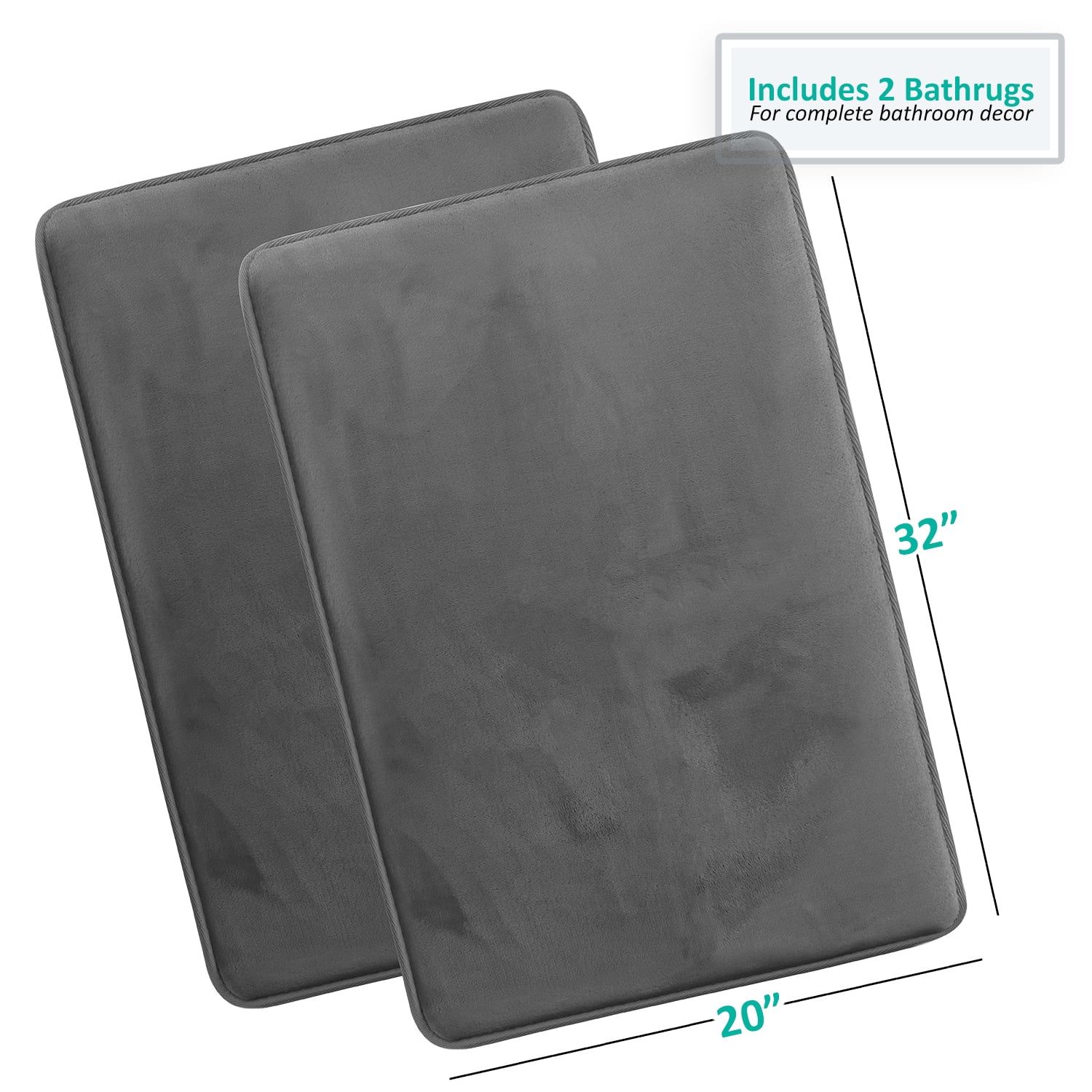 2 Piece Premium Memory Foam Bathroom Mat Set 20 x 32 inch Bath Rugs, Gray