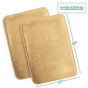 2 Piece Premium Memory Foam Bathroom Mat Set - Absorbent Luxury Plush Non Slip Carpet for Tub Shower & Bath Room, Soft Floor Mats, Machine Washable - Set of 2 17x24 Inch Bath Rugs, Camel Gold