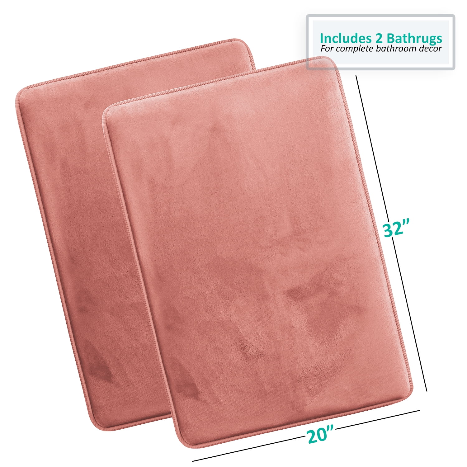 2 Piece Premium Memory Foam Bathroom Mat Set - Absorbent Luxury Plush Non Slip Carpet for Tub Shower & Bath Room, Soft Floor Mats, Machine Washable - Set of 2 20x32 inch Bath Rugs, Misty Rose