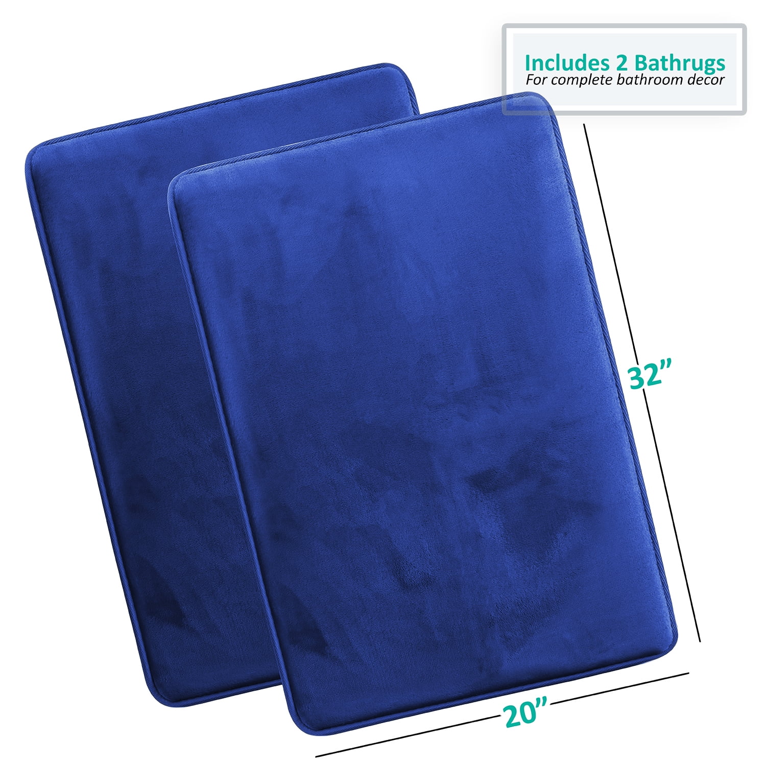 2 Piece Premium Memory Foam Bathroom Mat Set of 2 20x32 inch Bath Rugs, Royal Blue