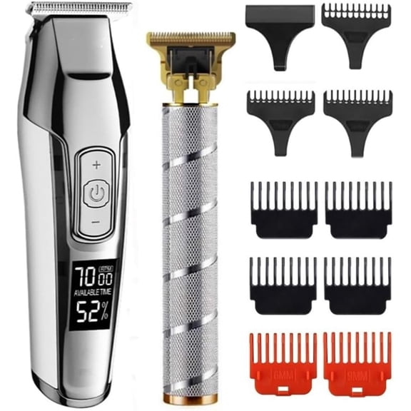 2-Piece Professional Hair Clipper & Beard Trimmer Set for Men - Cordless Hair Cutting Tool with LED Digital Display & Carving Clippers for Precision Styling