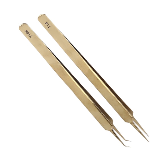 2-Piece Professional Ultra Precision Tweezers Set for Jewelry Making Laboratory Fine Point Tip Straight and Curved Aluminum Alloy Styling Hand Tools Set