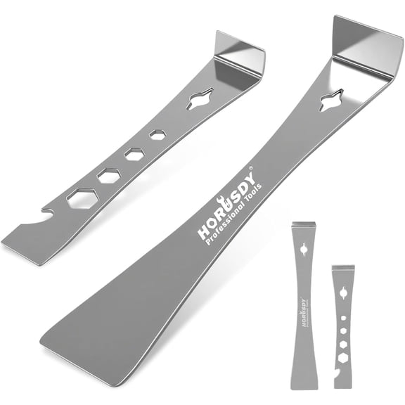 2-Piece Pry Bar Scraper Set, Stainless Steel Flat Pry Bars with Hex Screwdriver Function, 6-11/16 & 9-1/2 Multi-Purpose Nail Puller, Trim, Demolition & Repair Tools