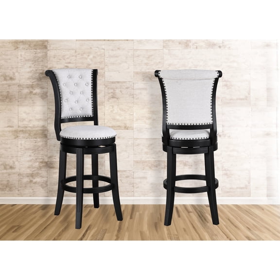 2 - Piece Pub Stools | Swivel Function for Kitchen Spaces | Black Frame and Gray Fabric Seat | Durable Construction for Home Use