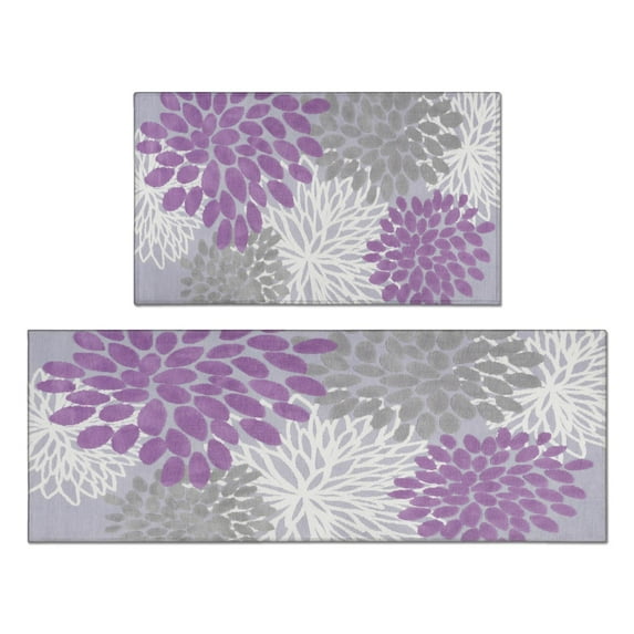 2 Piece Purple Dalia Flower Rug Kitchen Rug Set, Decor Kitchen Rugs, Absorbent Non-Slip Washable Floor Mats, Home Indoor Runner Rugs 17"x47"+17"x30"