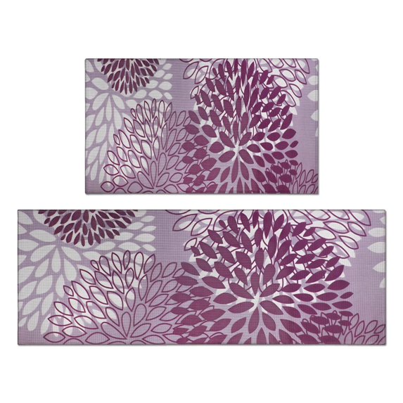 2 Piece Purple Dalia Flower Rug Kitchen Rug Set, Decor Kitchen Rugs, Absorbent Non-Slip Washable Floor Mats, Home Indoor Runner Rugs 17"x47"+17"x30"