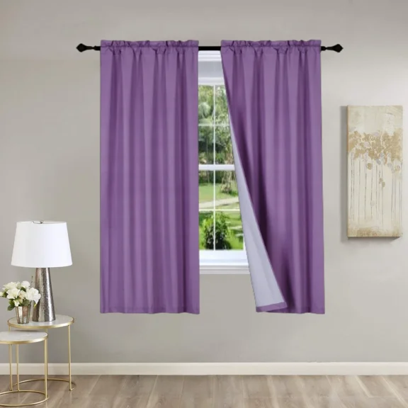 Gorgeous Home Linen 2PC Purple Solid Matte Color Window Lined Panel Curtain Rod Pocket 37" Width X 63" Length (each) Panel
